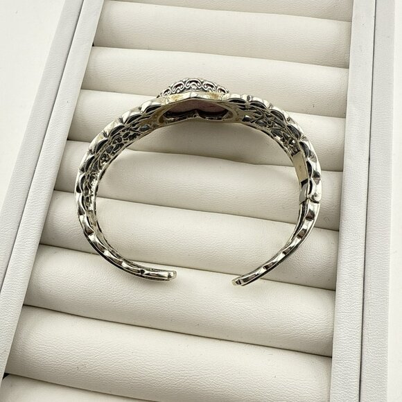 Carolyn Pollack Bracelet Pink Heart Rhodonite Cuff Sterling Silver Hinged 38g - Picture 8 of 15